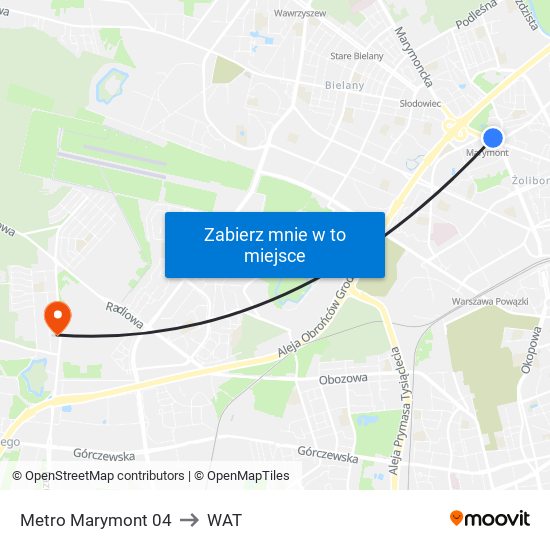 Metro Marymont 04 to WAT map