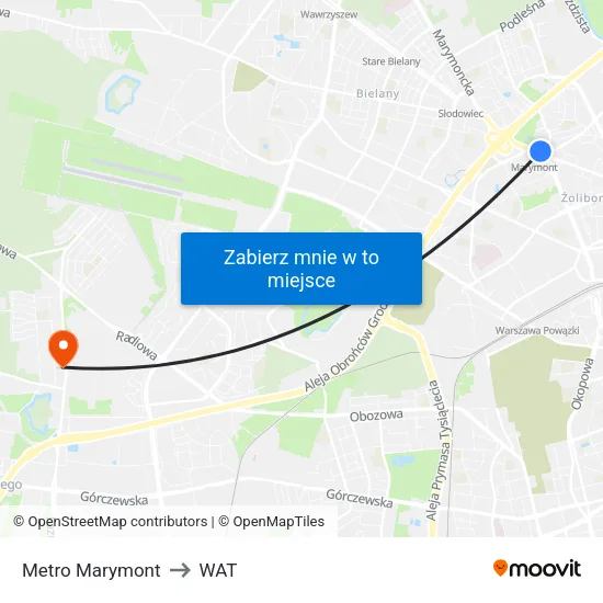 Metro Marymont to WAT map