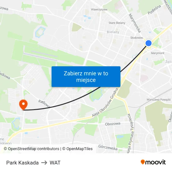 Park Kaskada to WAT map