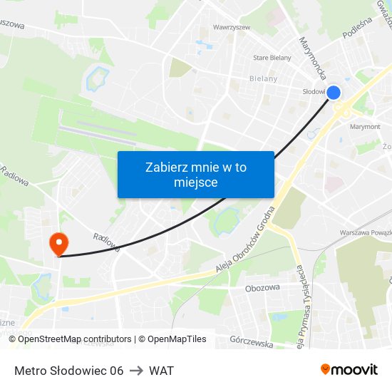 Metro Słodowiec 06 to WAT map