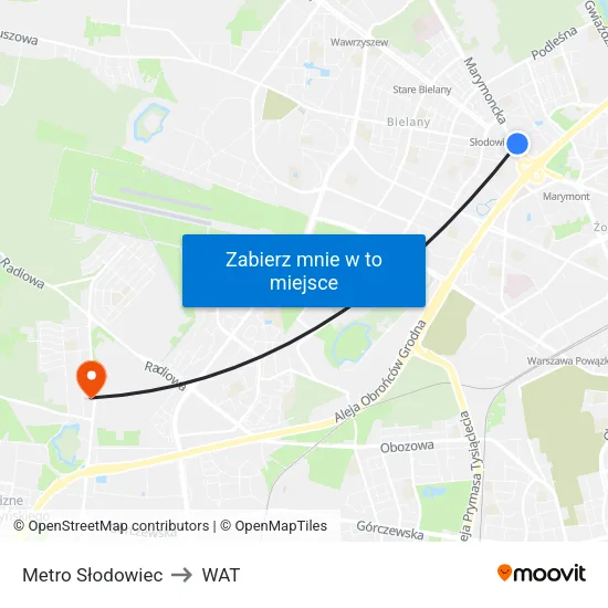 Metro Słodowiec to WAT map