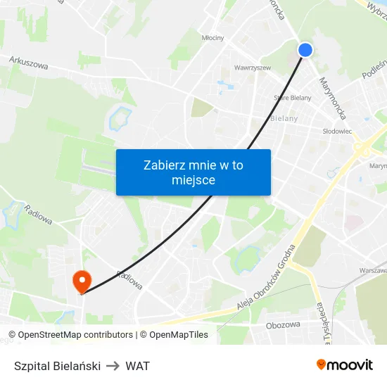 Szpital Bielański to WAT map