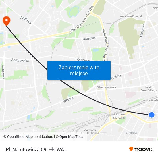 Pl. Narutowicza 09 to WAT map