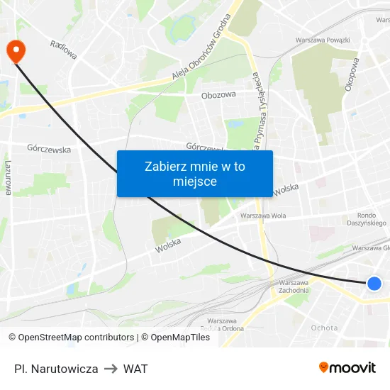 Pl. Narutowicza to WAT map