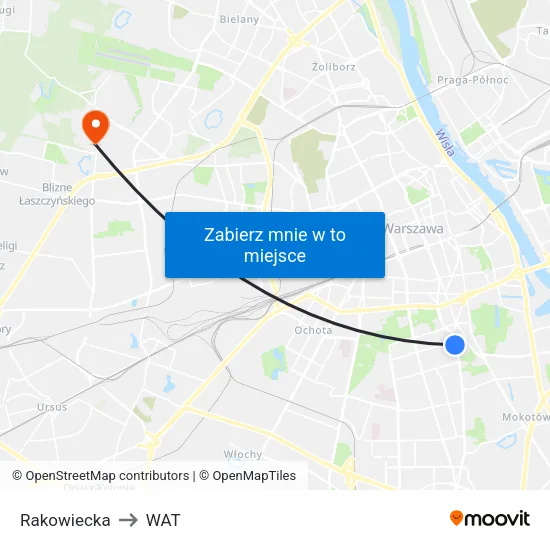 Rakowiecka to WAT map