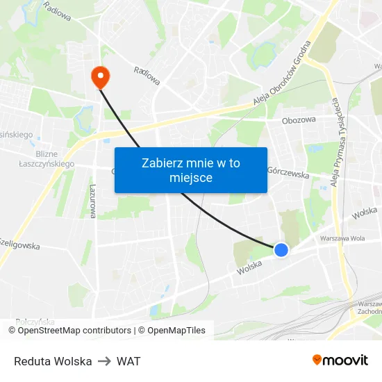Reduta Wolska to WAT map