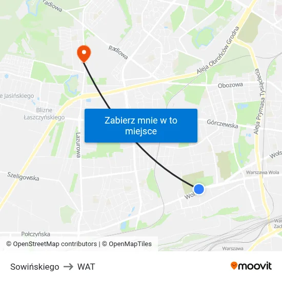 Sowińskiego to WAT map