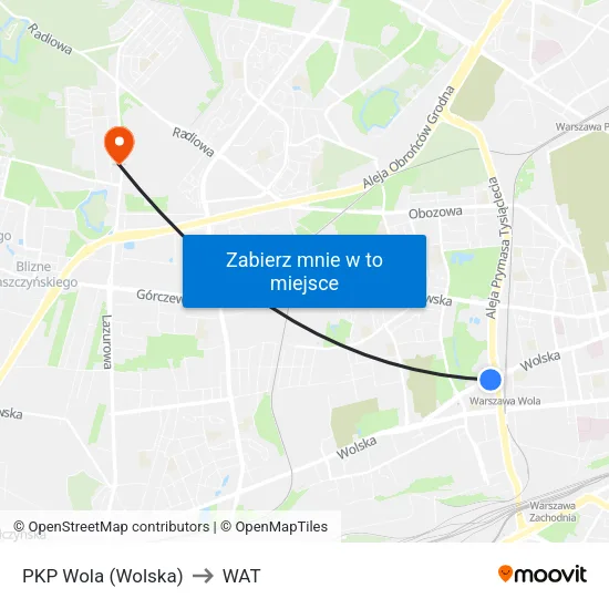 PKP Wola (Wolska) to WAT map