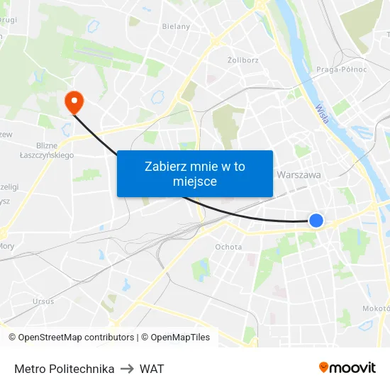 Metro Politechnika to WAT map