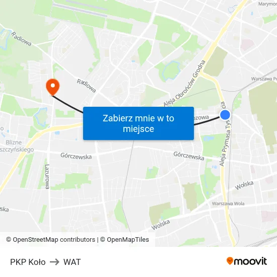 PKP Koło to WAT map