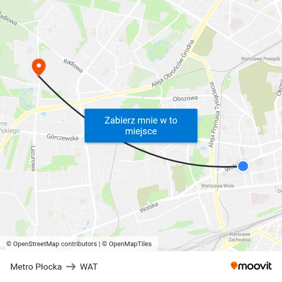Metro Płocka to WAT map