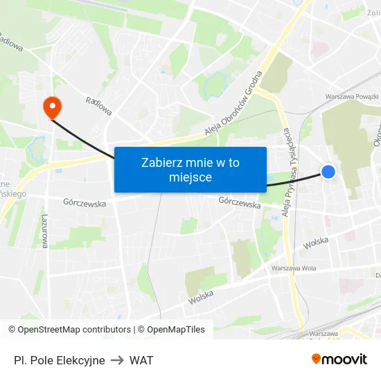 Pl. Pole Elekcyjne to WAT map