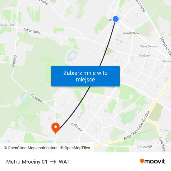 Metro Młociny 01 to WAT map