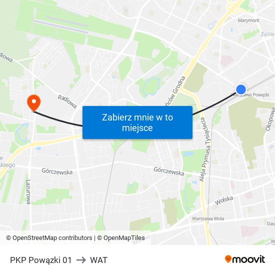 PKP Powązki 01 to WAT map
