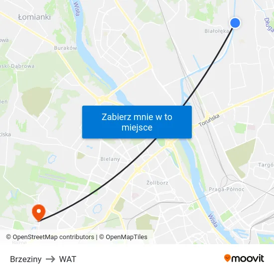 Brzeziny to WAT map