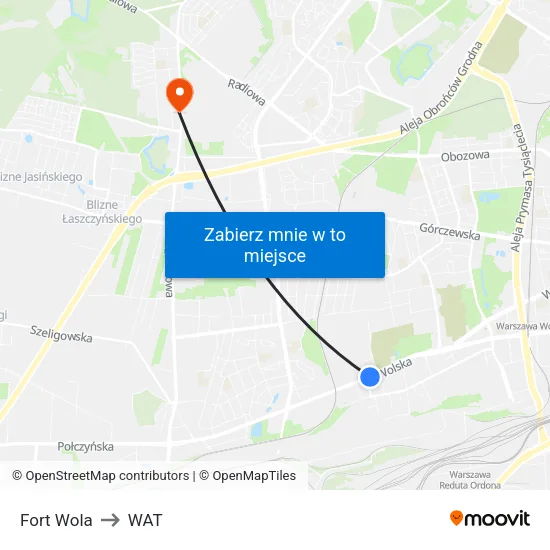 Fort Wola to WAT map