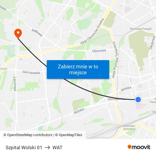 Szpital Wolski 01 to WAT map