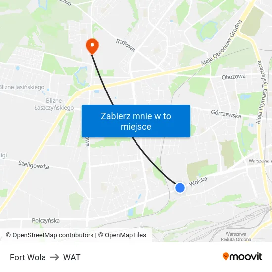 Fort Wola to WAT map