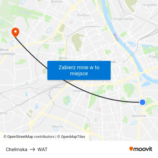 Chełmska to WAT map