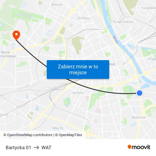 Bartycka 01 to WAT map