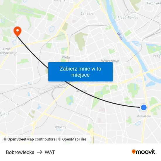 Bobrowiecka to WAT map