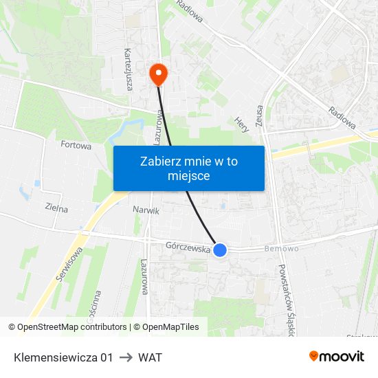 Klemensiewicza 01 to WAT map
