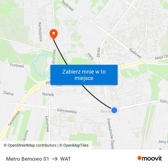 Metro Bemowo 01 to WAT map