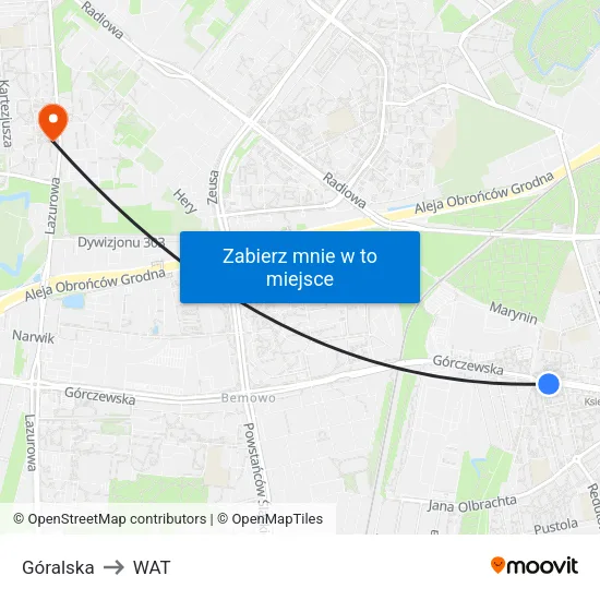 Góralska to WAT map