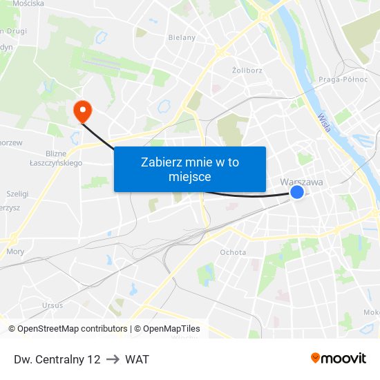 Dw. Centralny 12 to WAT map