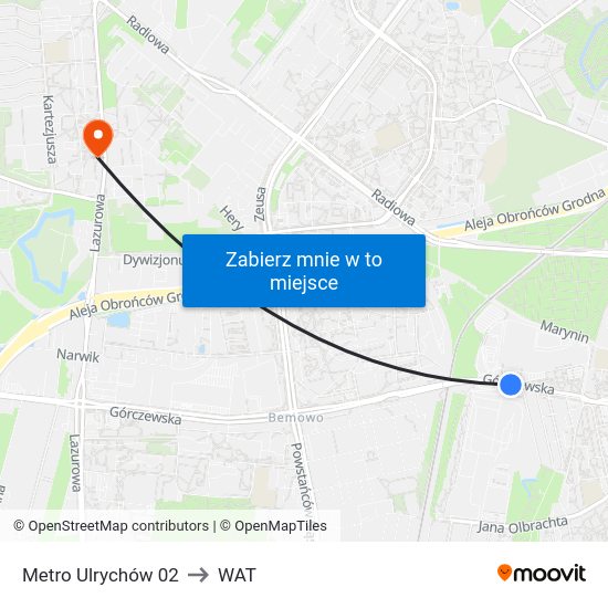 Metro Ulrychów to WAT map