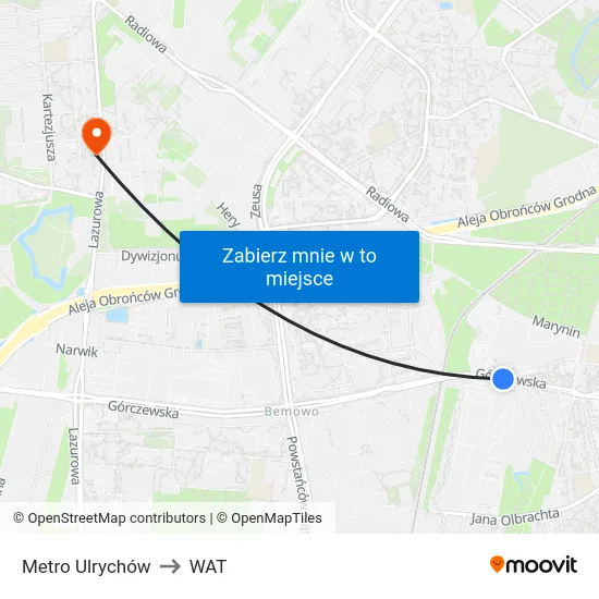 Metro Ulrychów to WAT map