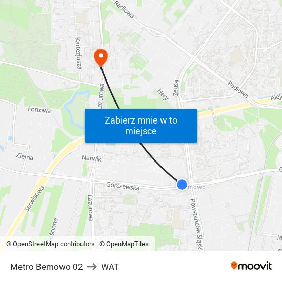 Metro Bemowo 02 to WAT map