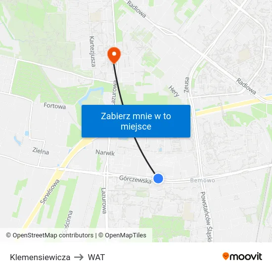 Klemensiewicza to WAT map