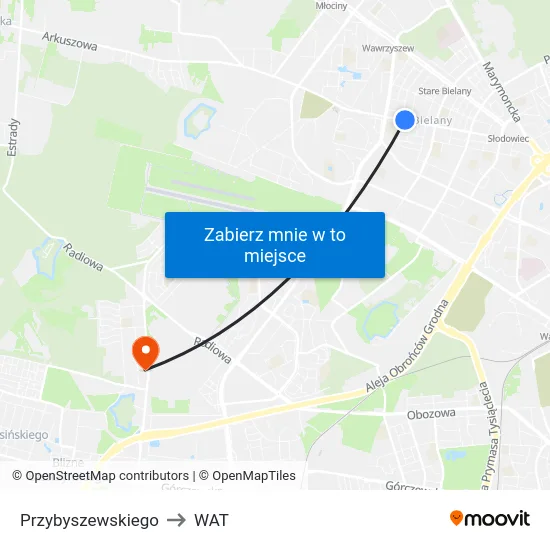 Przybyszewskiego to WAT map
