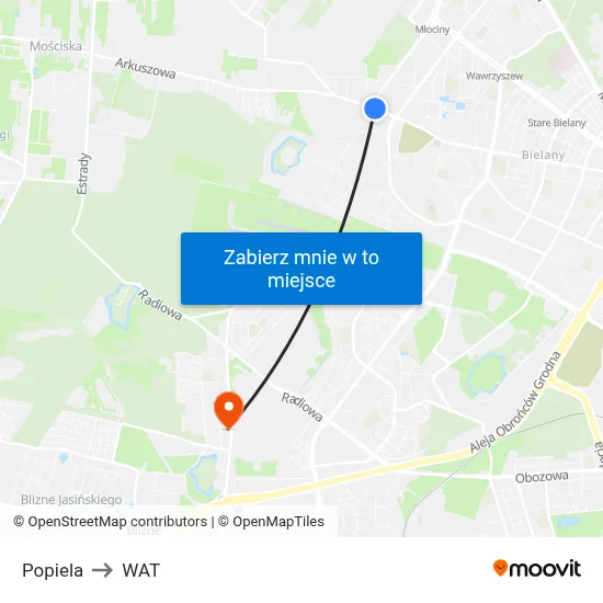 Popiela to WAT map