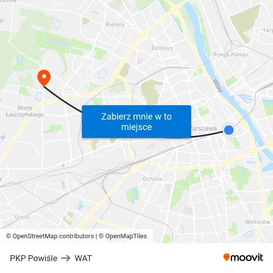 PKP Powiśle to WAT map