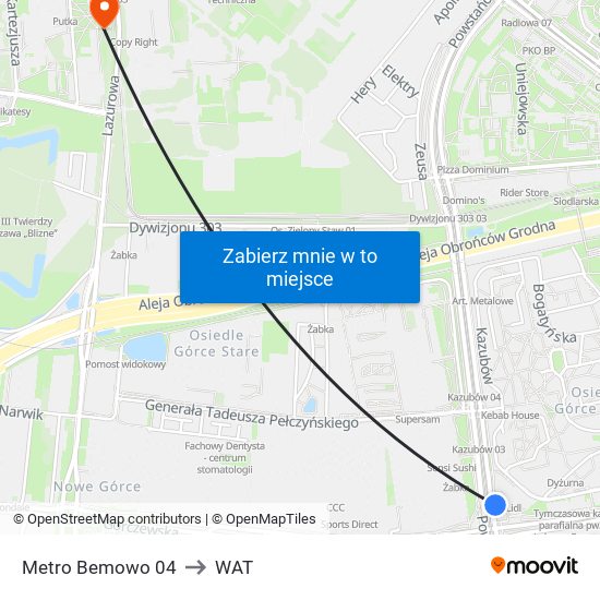 Metro Bemowo 04 to WAT map