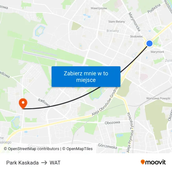 Park Kaskada to WAT map