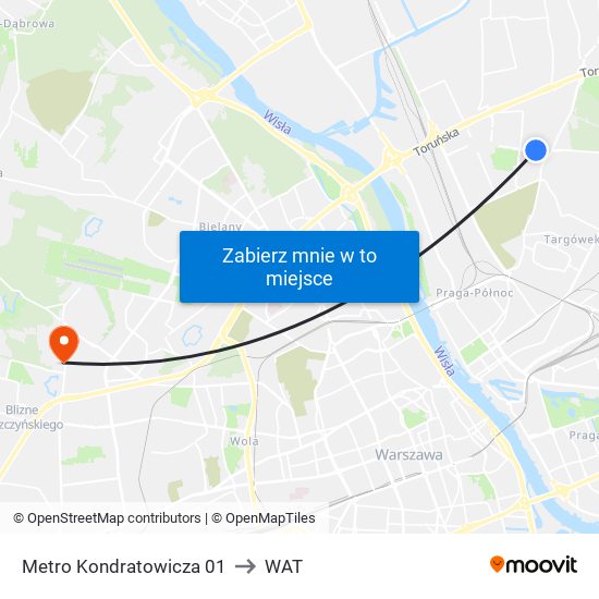 Metro Kondratowicza 01 to WAT map
