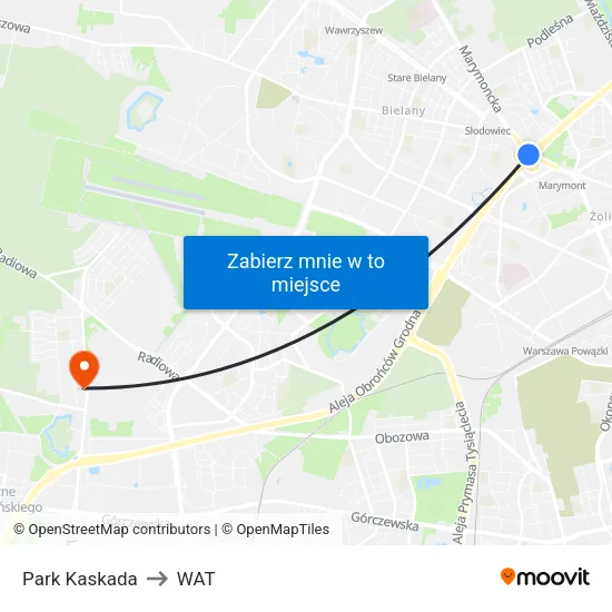 Park Kaskada to WAT map