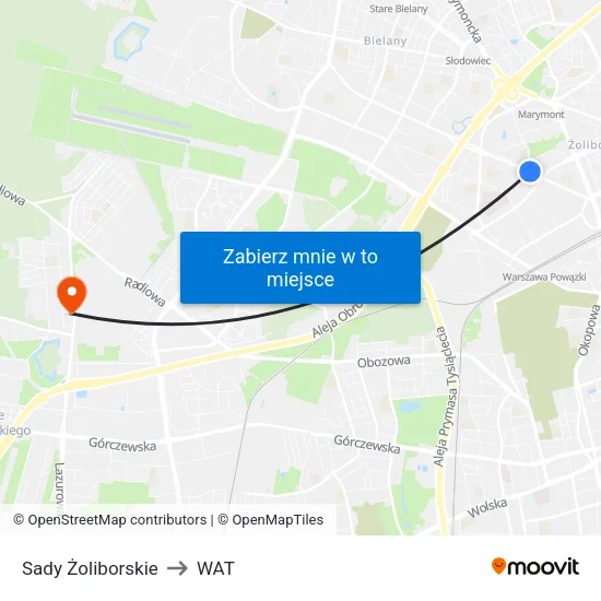 Sady Żoliborskie to WAT map