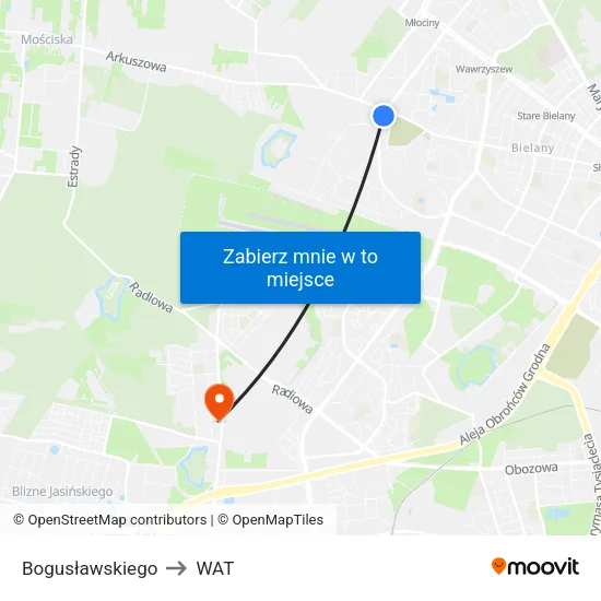 Bogusławskiego to WAT map