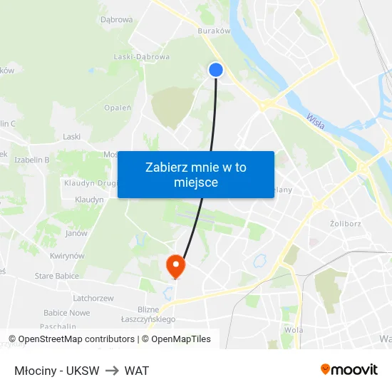 Młociny - UKSW to WAT map