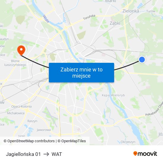 Jagiellońska 01 to WAT map