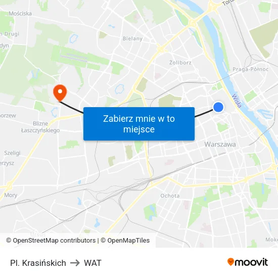 Pl. Krasińskich to WAT map