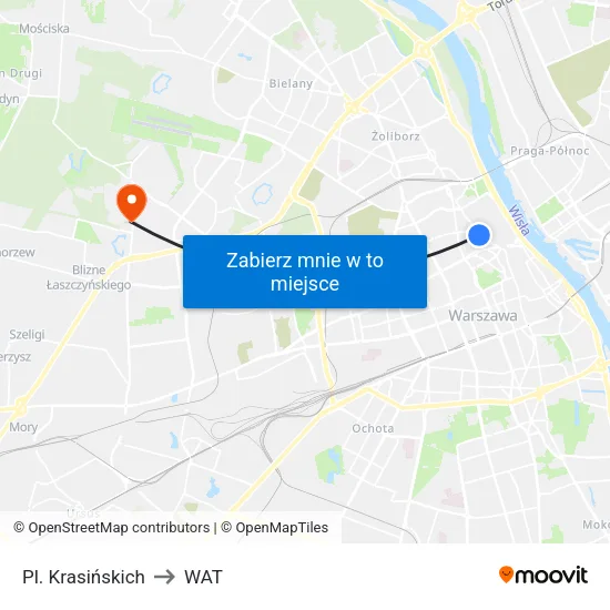 Pl. Krasińskich to WAT map