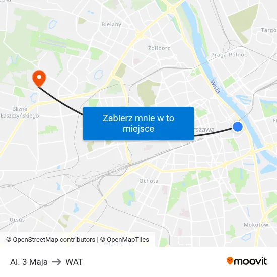 Al. 3 Maja to WAT map