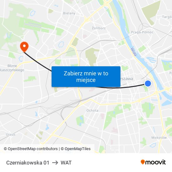 Czerniakowska 01 to WAT map