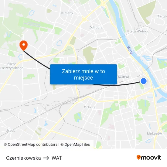 Czerniakowska to WAT map