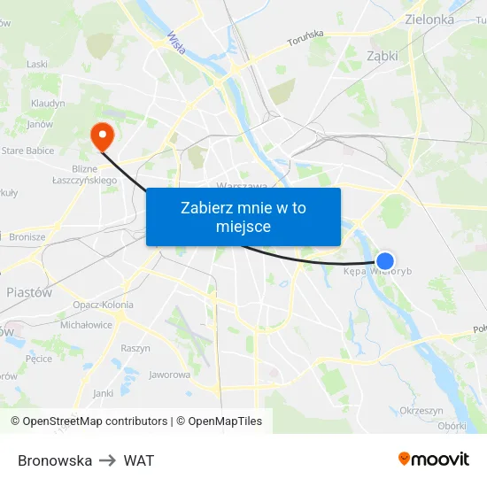 Bronowska to WAT map